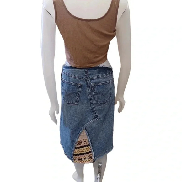 Riley Upcycled  Patchwork Denim Midi Skirt Size Small - Picture 5 of 9